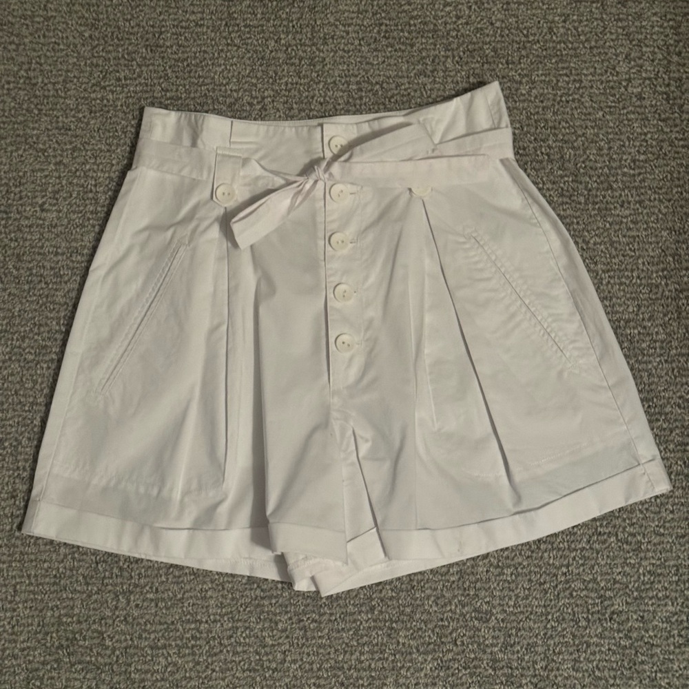 Joie High-Waisted White Shorts with Button and Tie